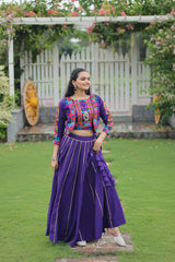 Elegant Roman Fabric Lehenga with Gota-Patti Lace & Kutchi Gamthi Embroidered Full-Stitched Top