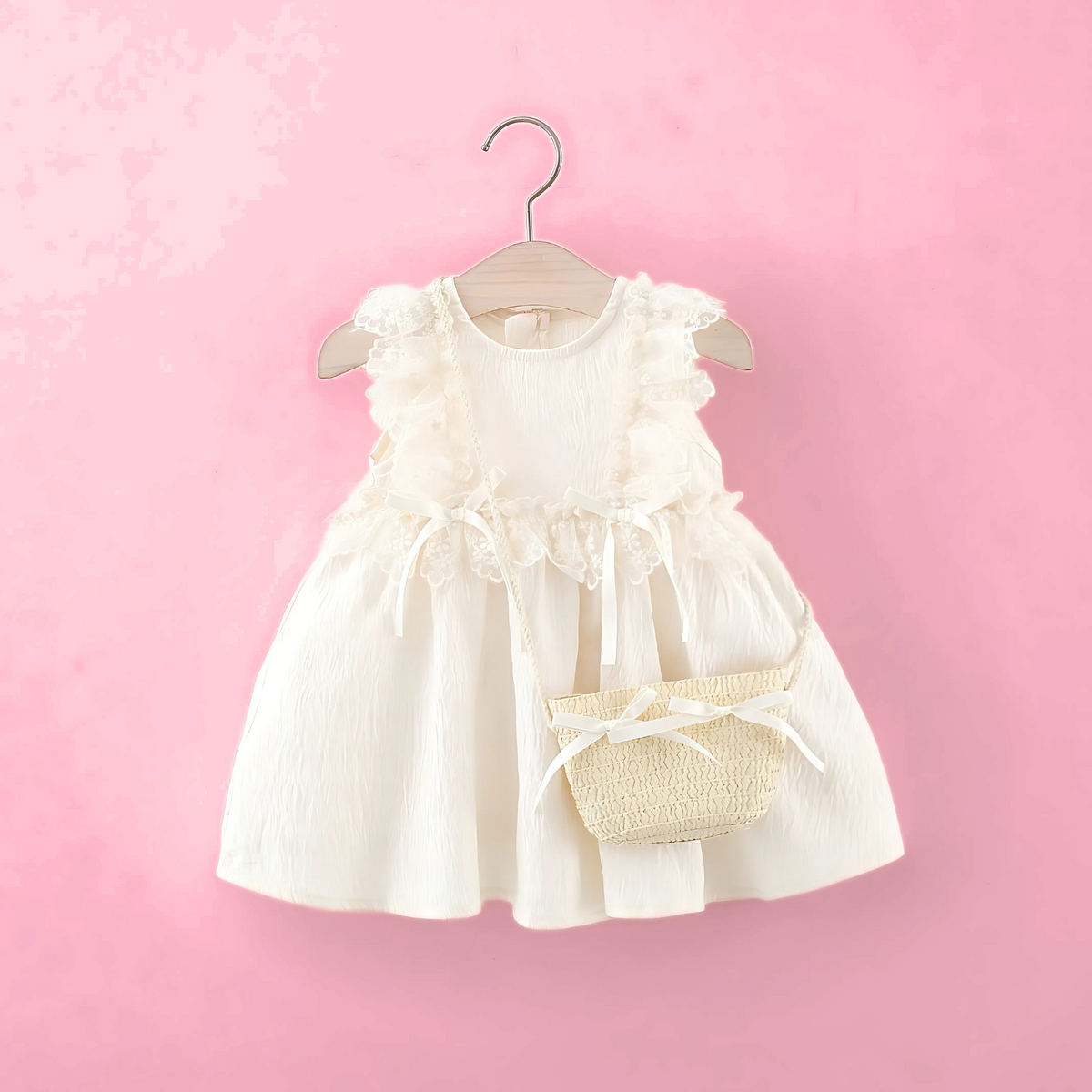 Baby Girls Lace Dress with Sling Bag – Cotton Blend Outfit