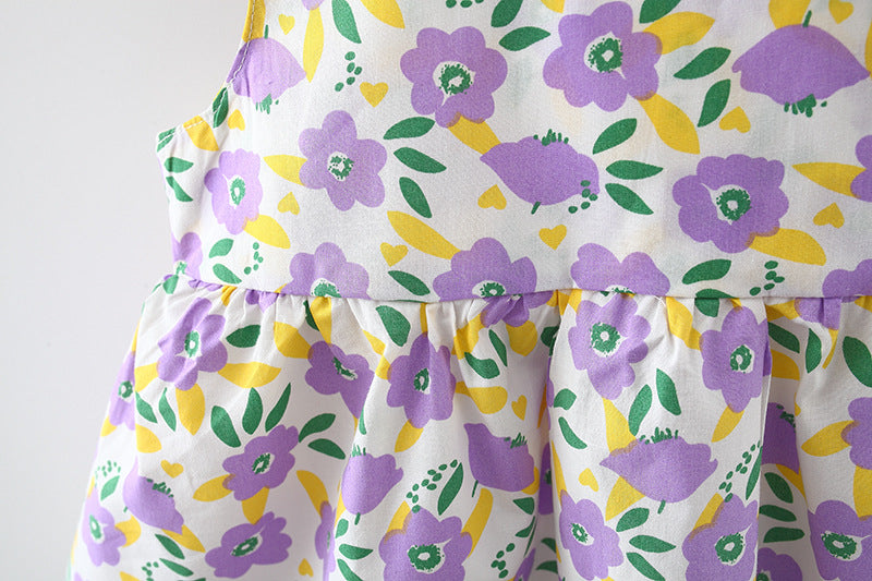 Baby Girls Lavender Dress with Bow and Hat – Soft Cotton Outfit