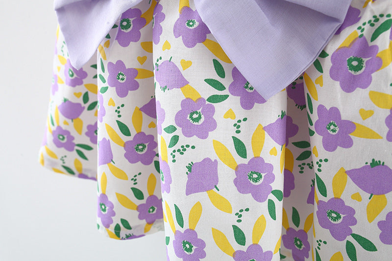Baby Girls Lavender Dress with Bow and Hat – Soft Cotton Outfit