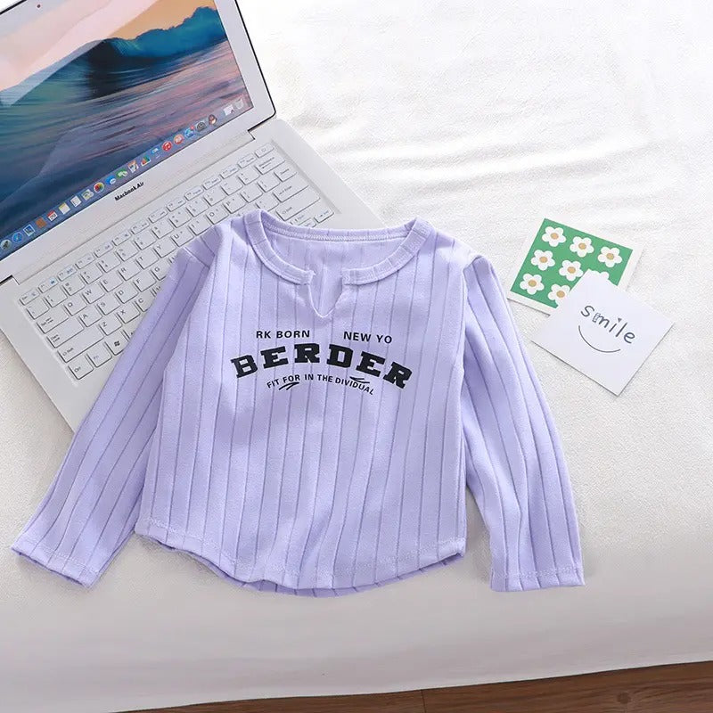 Lavender Girls Simplicity Top – Soft Cotton Blend Casual Long Sleeve Shirt