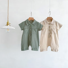 Liam Baby Boys Linen Collared Romper – Lightweight and Stylish One-Piece Outfit