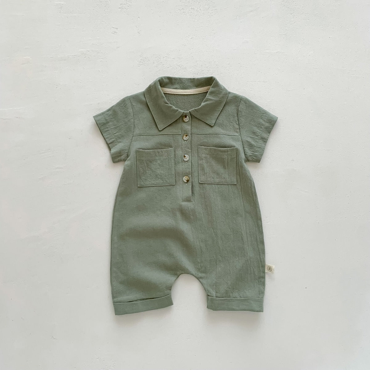 Liam Baby Boys Linen Collared Romper – Lightweight and Stylish One-Piece Outfit