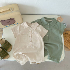 Liam Baby Boys Linen Collared Romper – Lightweight and Stylish One-Piece Outfit