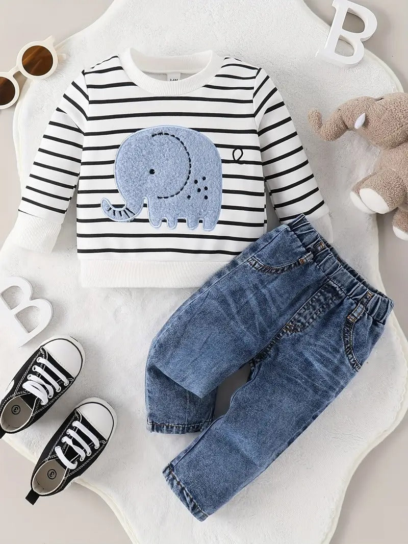 Lil Elephant Boys T-Shirt and Denim Set – Soft Cotton Blend Casual Outfit