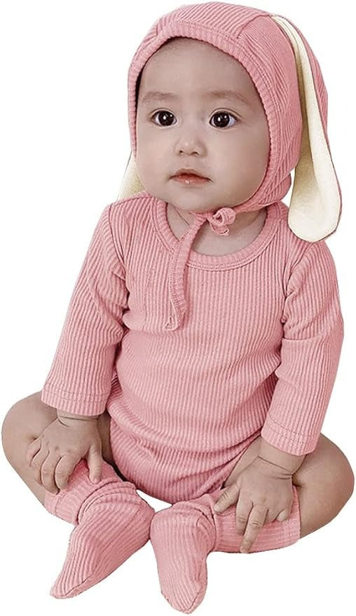 Little Baby Unisex Bunny Romper Set with Hat and Socks – Soft Cotton Blend One-Piece Outfit