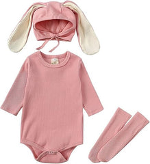 Little Baby Unisex Bunny Romper Set with Hat and Socks – Soft Cotton Blend One-Piece Outfit