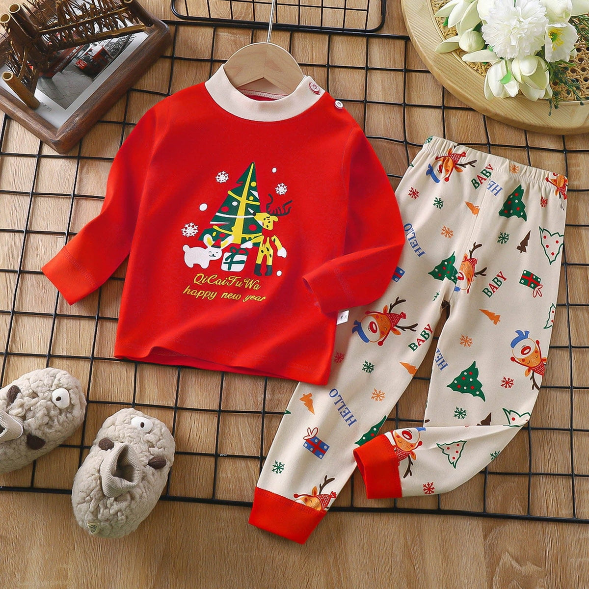 Little Boys and Girls Holiday Lounge Set – Soft Cotton Blend Christmas and New Year Outfit