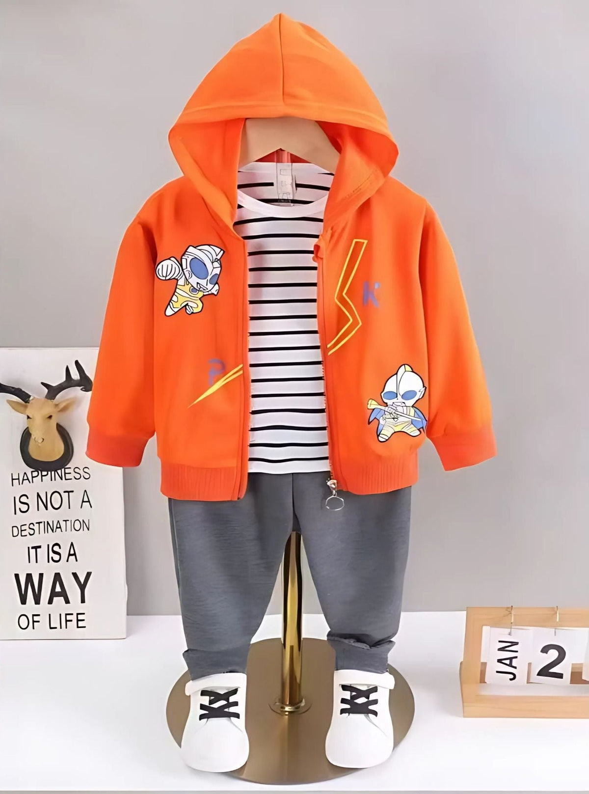 Little Explorer Baby Boys and Girls Hooded Three-Piece Cotton Blend Set – Jacket, Top & Pants