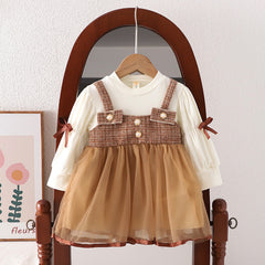 Baby Girls Long Sleeve Suspender Frill Dress – Cotton Blend Outfit
