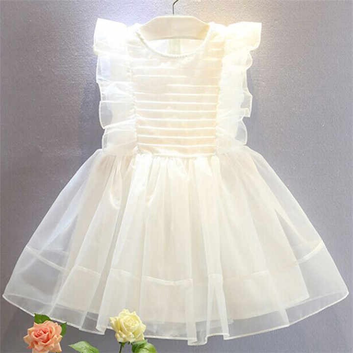 Baby Girls Mesh Dress with Back Bowknot – Cotton Blend Party Outfit