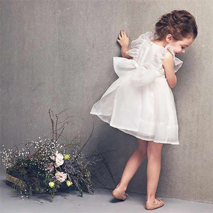 Baby Girls Mesh Dress with Back Bowknot – Cotton Blend Party Outfit