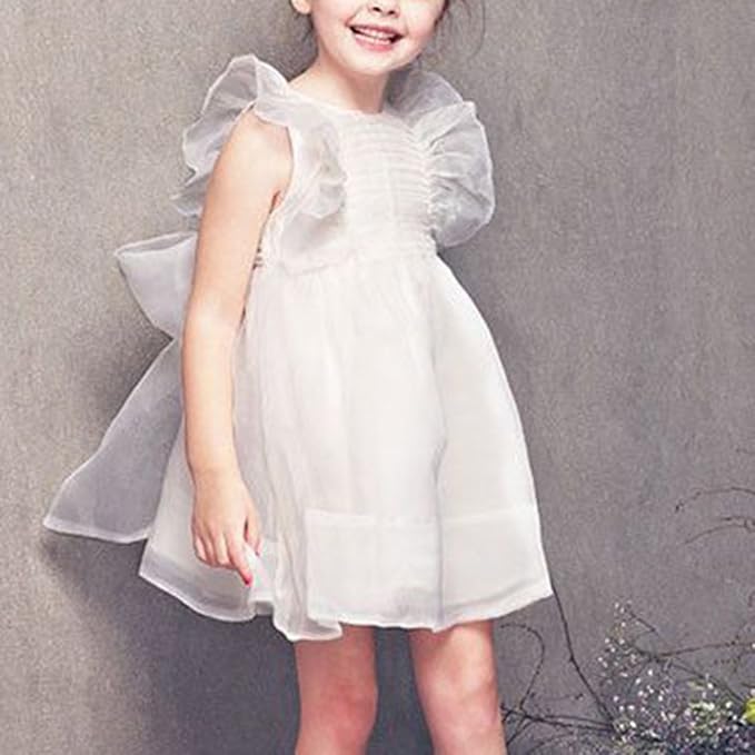 Baby Girls Mesh Dress with Back Bowknot – Cotton Blend Party Outfit