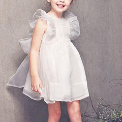 Baby Girls Mesh Dress with Back Bowknot – Cotton Blend Party Outfit
