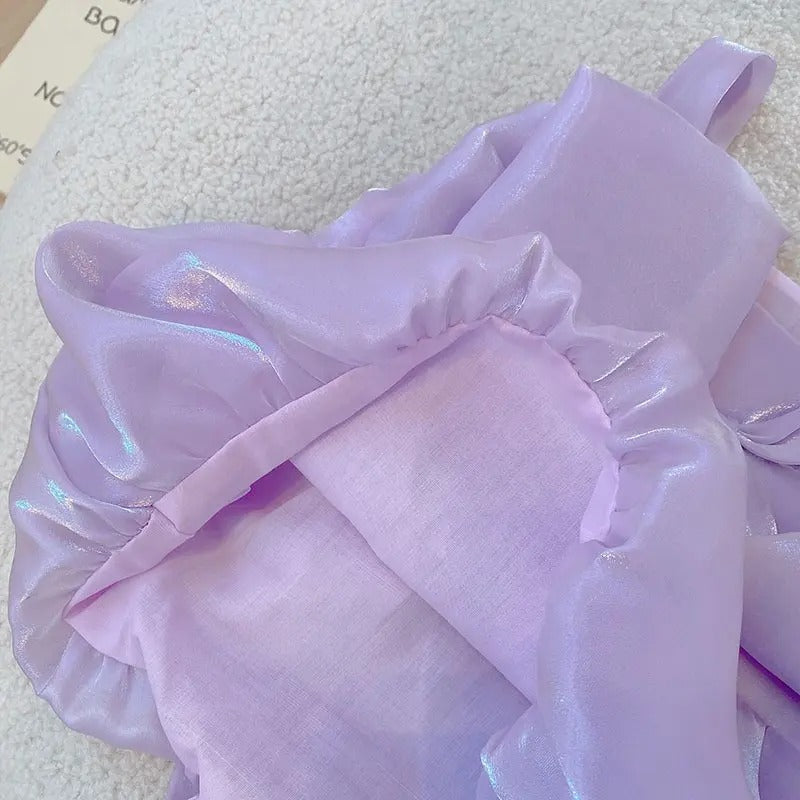 Festive Lavender Princess Girls Dress – Elegant Cotton Liner Party Wear