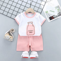 Lucky Day Boys Cotton T-Shirt and Bottom Set – Comfortable Two-Piece Outfit for Toddlers and Kids