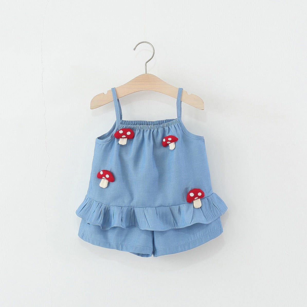 Luna Blue Mushroom Baby Girls Cotton Outfit Set – Adorable Top and Bottom for Infants and Toddlers