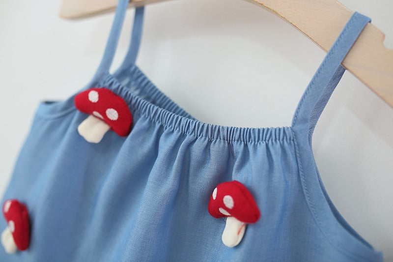 Luna Blue Mushroom Baby Girls Cotton Outfit Set – Adorable Top and Bottom for Infants and Toddlers