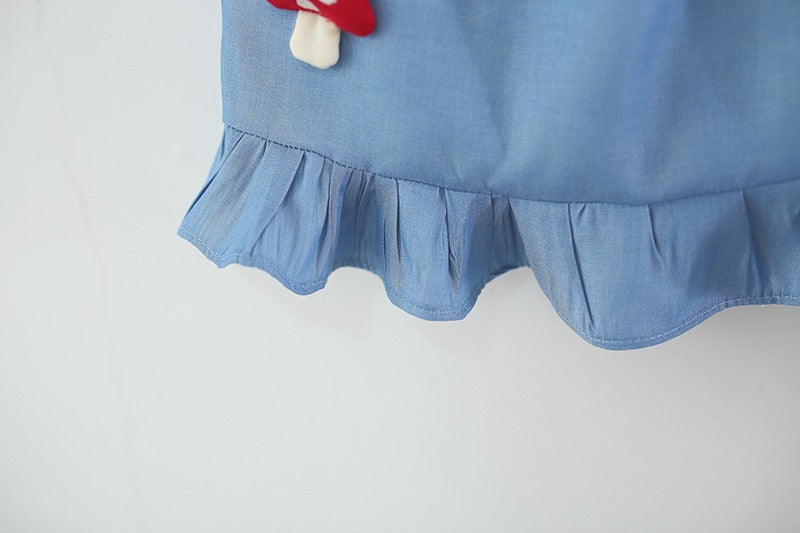 Luna Blue Mushroom Baby Girls Cotton Outfit Set – Adorable Top and Bottom for Infants and Toddlers