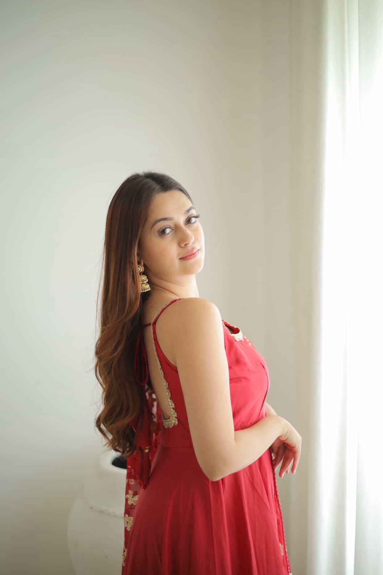 Manjula Maroon Georgette Anarkali Gown Suit Set with Sequin Dupatta