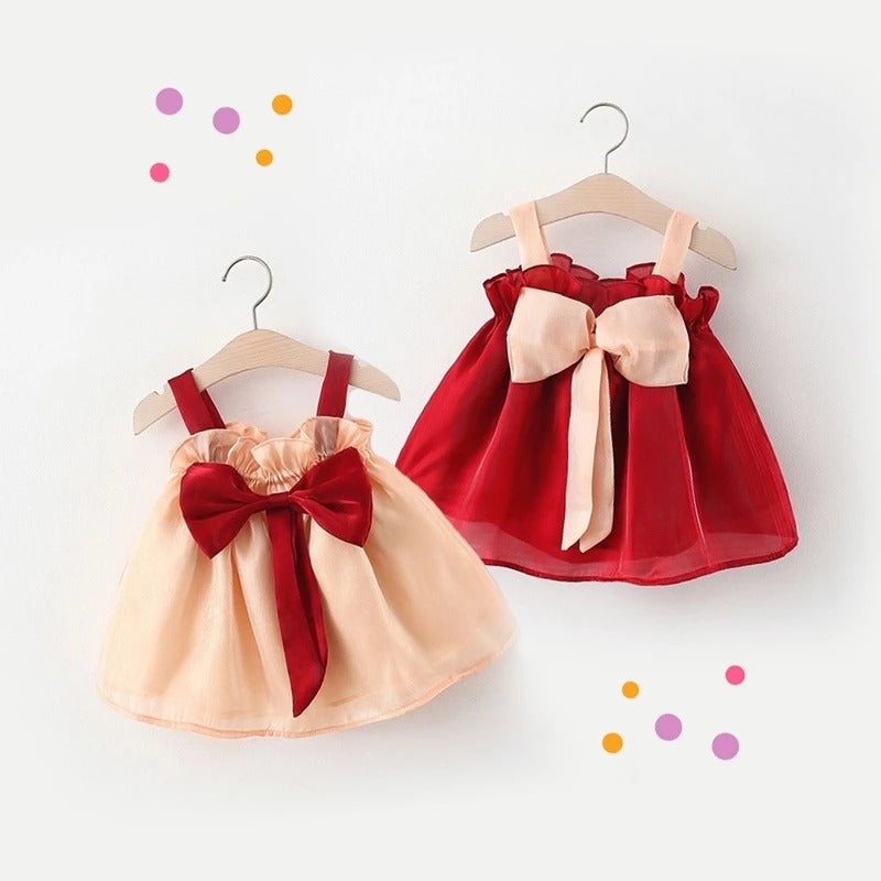 Baby Girls Party Dress with Bow – Cotton Blend Outfit