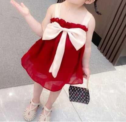 Baby Girls Party Dress with Bow – Cotton Blend Outfit