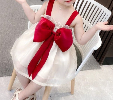 Baby Girls Party Dress with Bow – Cotton Blend Outfit