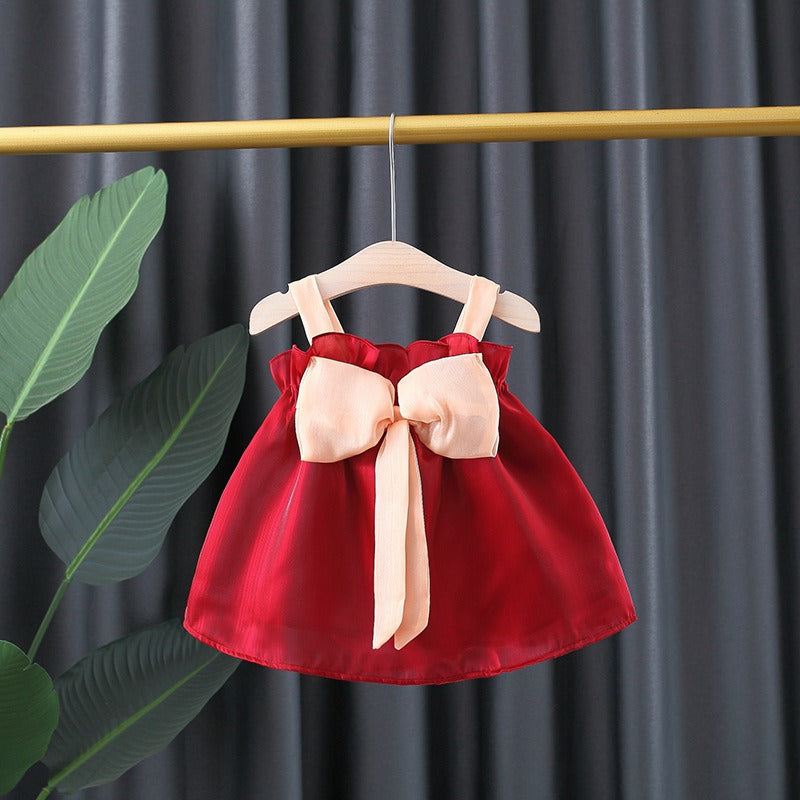 Baby Girls Party Dress with Bow – Cotton Blend Outfit