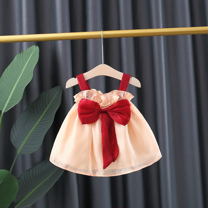 Baby Girls Party Dress with Bow – Cotton Blend Outfit