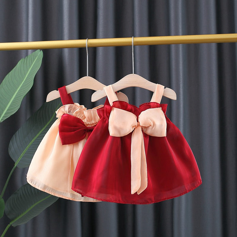 Baby Girls Party Dress with Bow – Cotton Blend Outfit