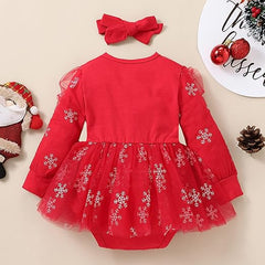 Merry Christmas Baby Girls Romper Dress with Bow – Festive Cotton Blend Outfit