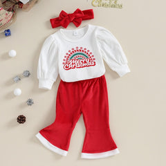 Merry Christmas Baby Girls Cotton Blend Romper Set with Matching Hairband – Festive Infant Outfit