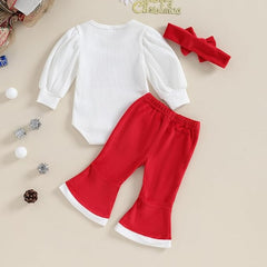 Merry Christmas Baby Girls Cotton Blend Romper Set with Matching Hairband – Festive Infant Outfit