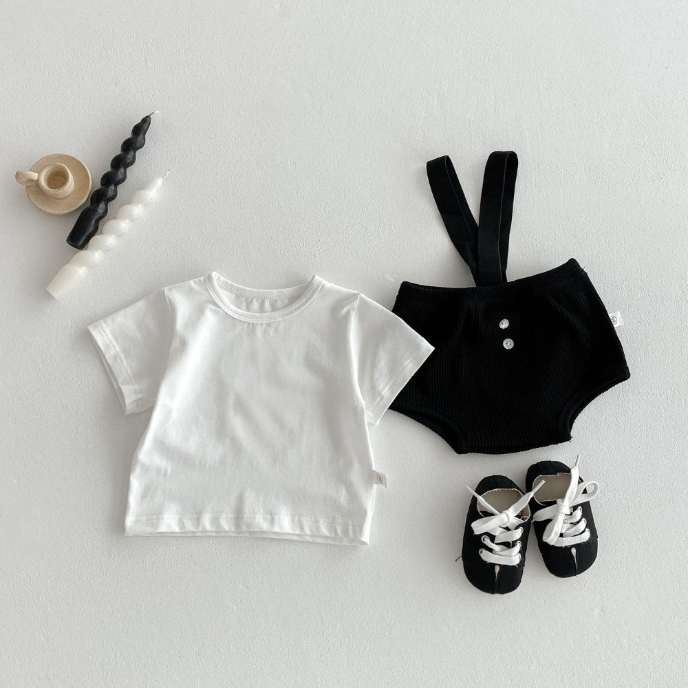 Mini Classic Suspender Boys Cotton Blend Romper Set – Stylish Infant Outfit with Suspenders