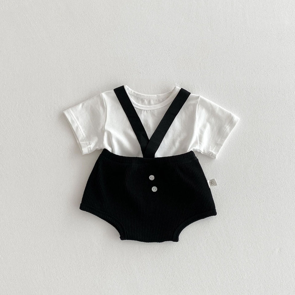 Mini Classic Suspender Boys Cotton Blend Romper Set – Stylish Infant Outfit with Suspenders
