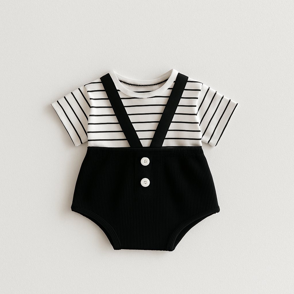 Mini Classic Suspender Boys Cotton Blend Romper Set – Stylish Infant Outfit with Suspenders