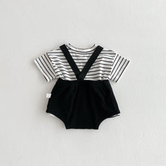 Mini Classic Suspender Boys Cotton Blend Romper Set – Stylish Infant Outfit with Suspenders