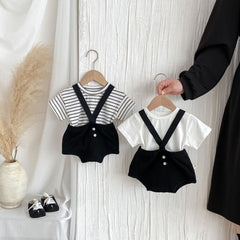 Mini Classic Suspender Boys Cotton Blend Romper Set – Stylish Infant Outfit with Suspenders
