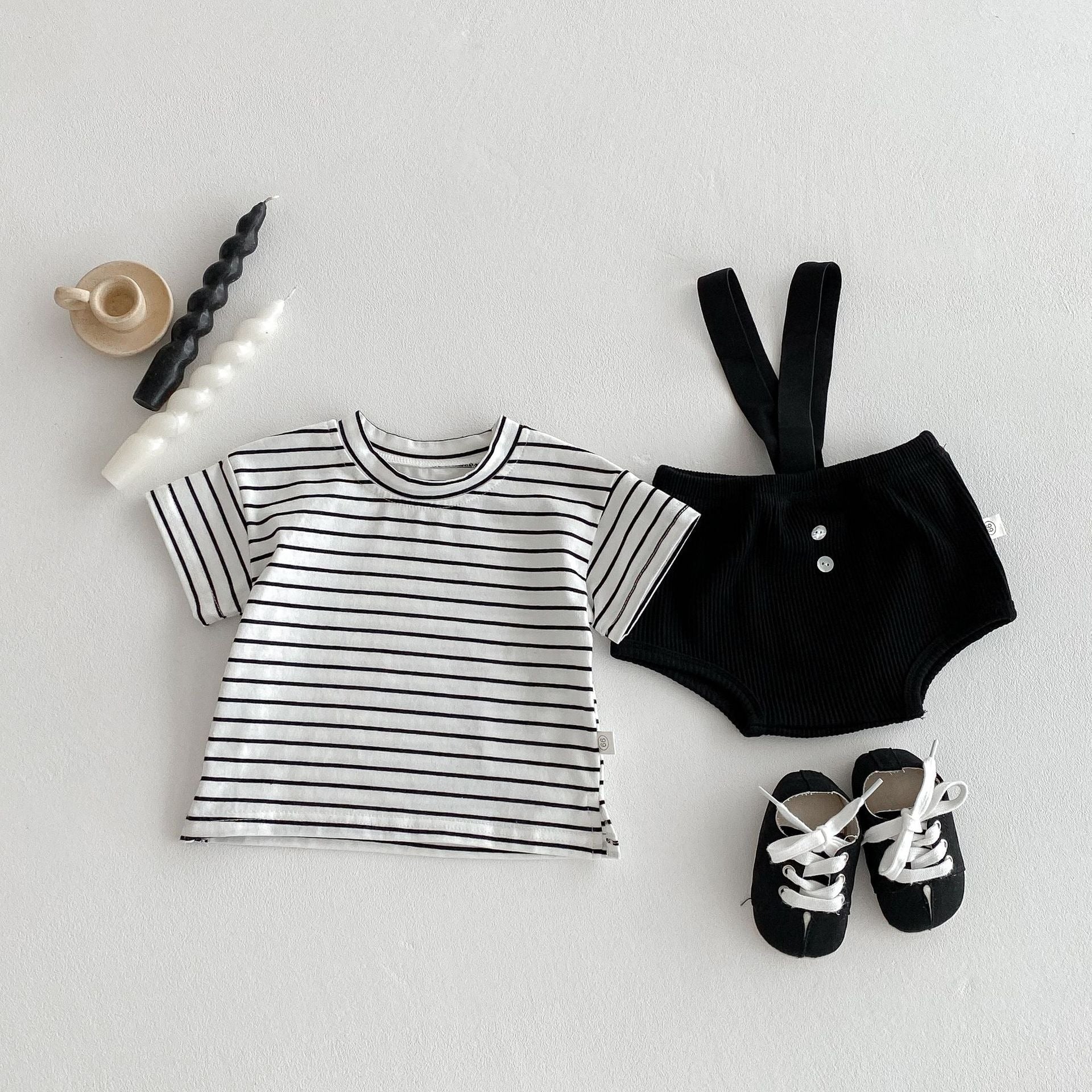 Mini Classic Suspender Boys Cotton Blend Romper Set – Stylish Infant Outfit with Suspenders