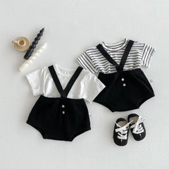 Mini Classic Suspender Boys Cotton Blend Romper Set – Stylish Infant Outfit with Suspenders