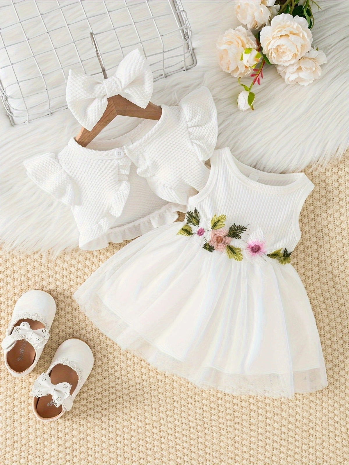 Talia Baby Girls Dress with Jacket and Bow – Cotton Blend Party Outfit