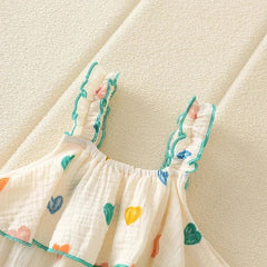 Mini Hearts Baby Girls Muslin Cotton Romper with Matching Hat – Soft Breathable Infant Outfit