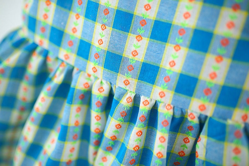 Baby Girls Blue Checkered Picnic Dress with Hat – Cotton Lined Outfit