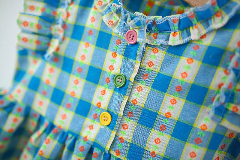 Baby Girls Blue Checkered Picnic Dress with Hat – Cotton Lined Outfit