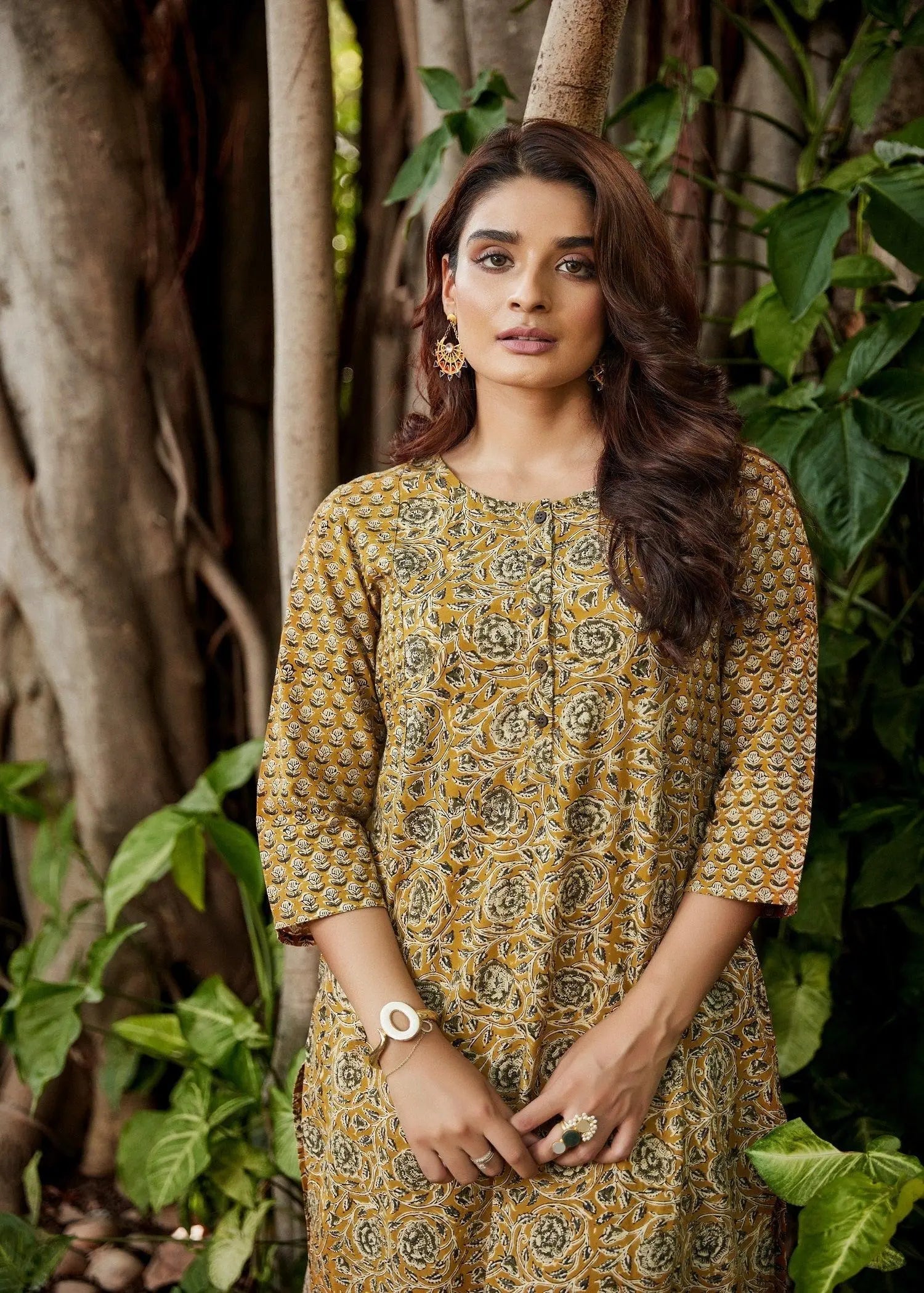 Mustard Cotton Kurta with Traditional Bagru Block Print