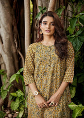 Mustard Cotton Kurta with Traditional Bagru Block Print