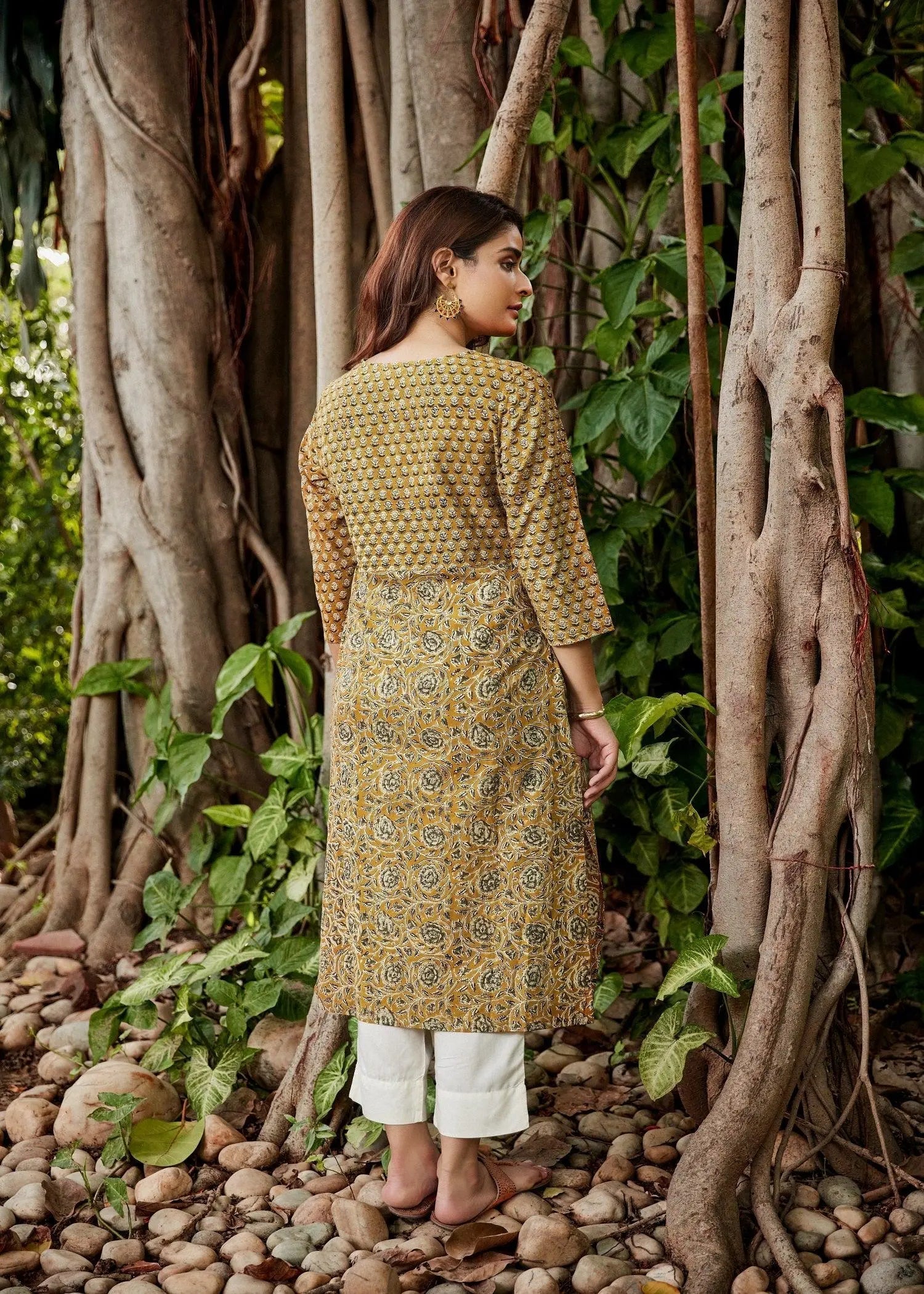 Mustard Cotton Kurta with Traditional Bagru Block Print