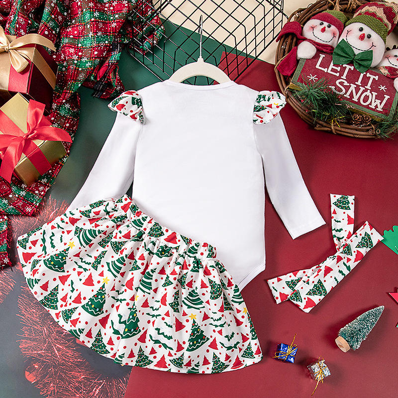 My 1st Christmas Baby Girls Romper Set – Festive Cotton Blend Outfit with Skirt and Bow