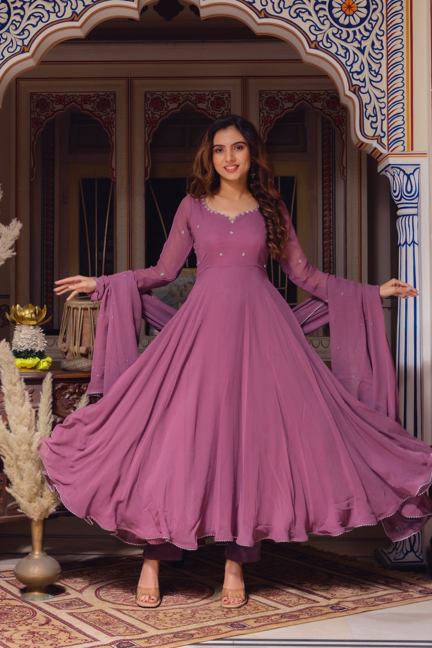 Elegant Faux Georgette Embroidered Anarkali Suit – Three-Piece Set