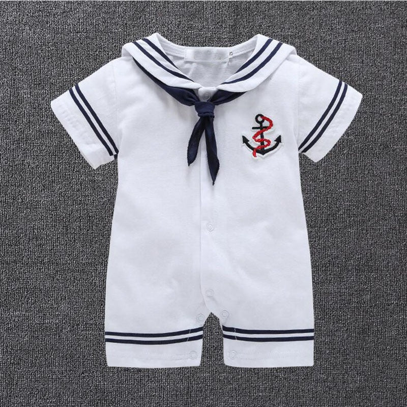 Navy Baby Girls and Boys Sailor Romper – Cotton Nautical Outfit for Infants